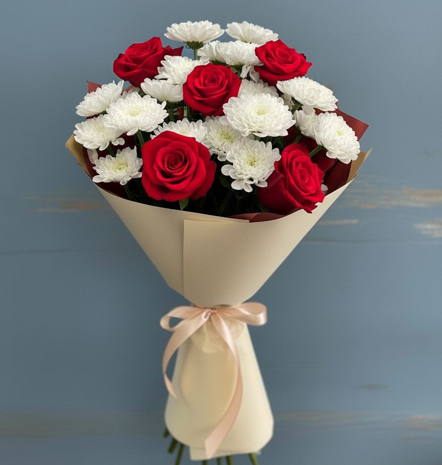 Букет цветов из: Розы и Хризантемы в Лаголово