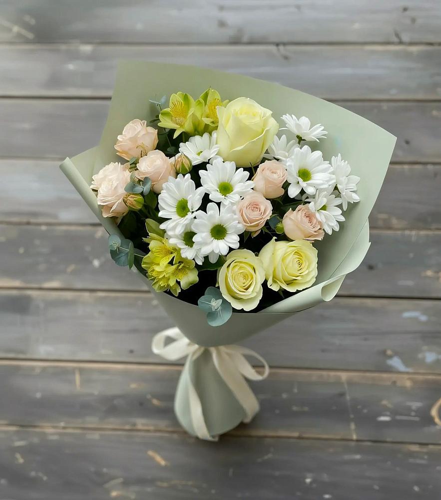 Букет цветов из: Альстромерии, Розы и Хризантемы в Лаголово