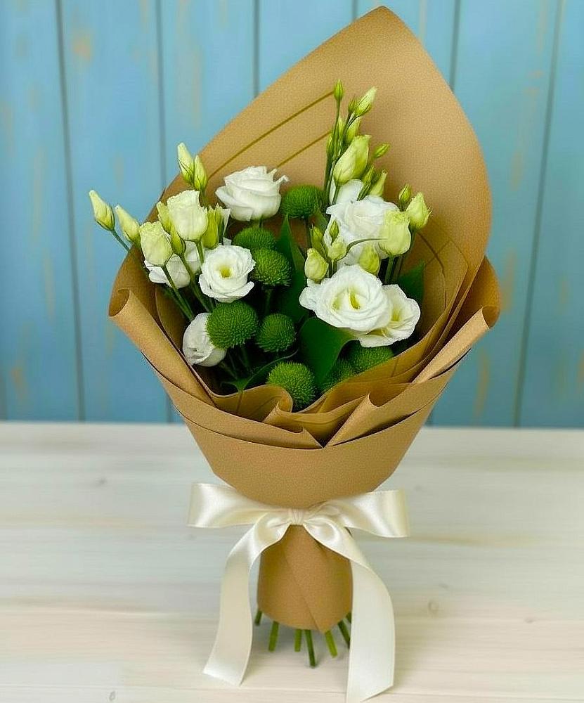 Букет цветов из: Хризантемы и Лизиантусы в Лаголово