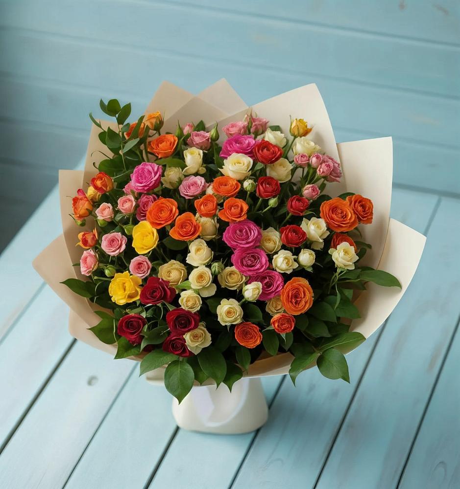 Букет Микс из разноцветных кустовых роз в Лаголово