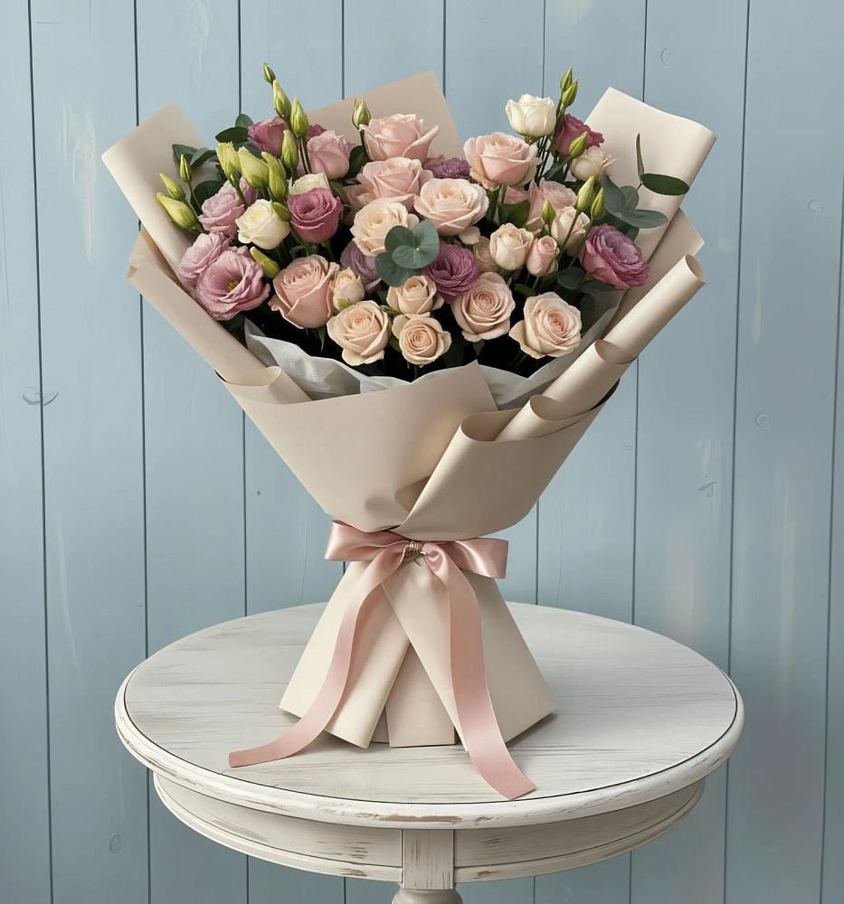 Букет цветов из: Розы и Лизиантусы в Лаголово