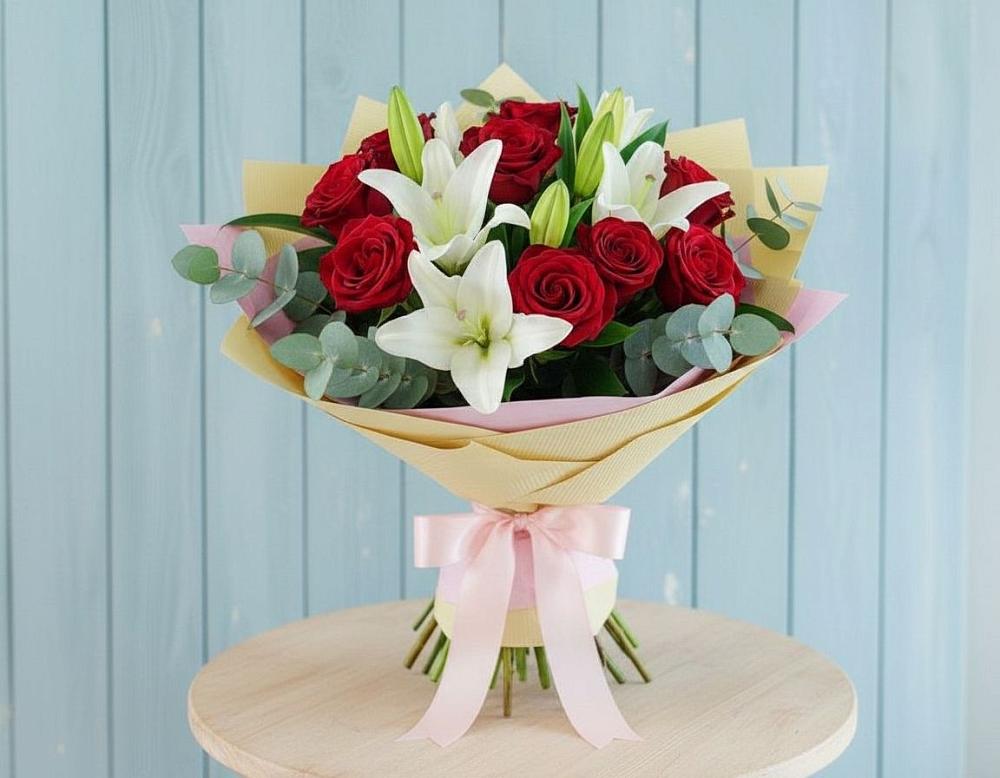 Букет цветов из: Лилии и Розы в Лаголово